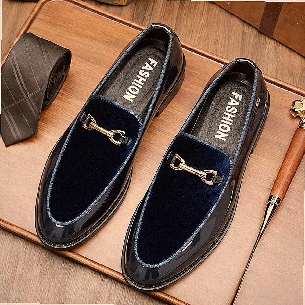 Elegante Herrenschuhe Blau Halbschuh Slipper mit Klemme Zeremonie Stil - V