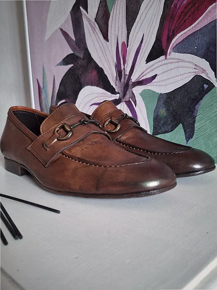 Elegante Leder Halbschuhe mit Klemme im ikonischen Gucci Stil - Größe 45