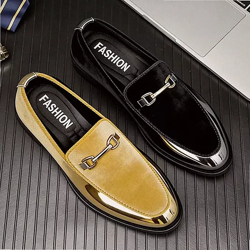 Eleganter Herren Halbschuh Gold glänzend mit Klemme für Gala und Zeremonie - V8M3K