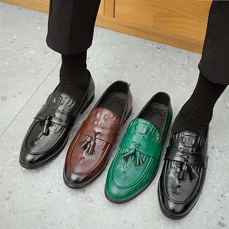 Eleganter Herren Halbschuh Schwarz Kroko-Optik mit Nappaleder Slipper T6R9M