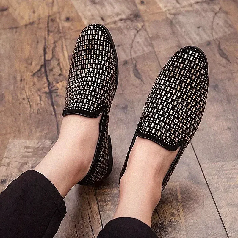 Eleganter Herren Halbschuh Slipper mit Strass Gold für Zeremonie und Party 8V4QK