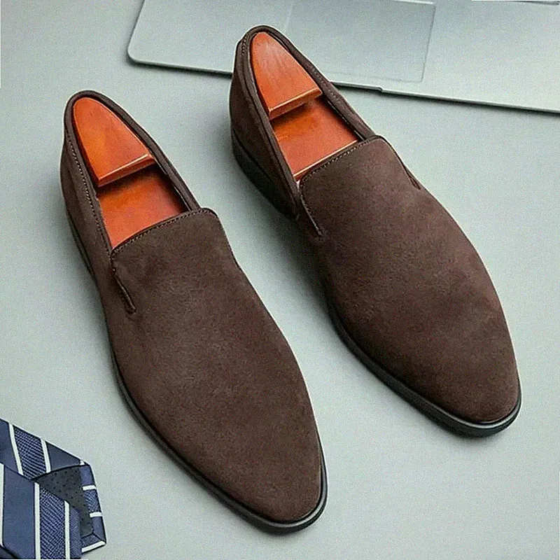 Eleganter Herren Halbschuh Slipper Wildlederoptik Braun Zeremonie D9K7P