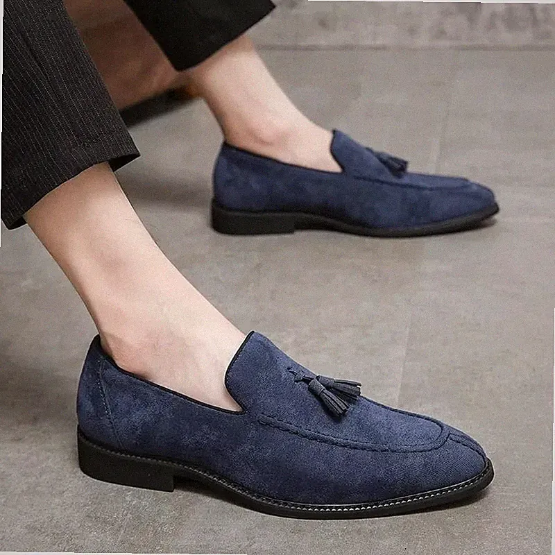 Eleganter Herren Halbschuh Blau Wildlederoptik mit Nappaleder Zeremonie Slipper H5R8L
