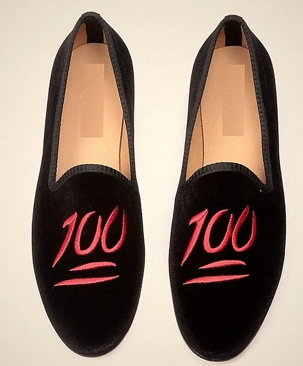 Eleganter neuer schwarzer Samt Halbschuh 100 bestickt Slipper Leder Schuhe Herren