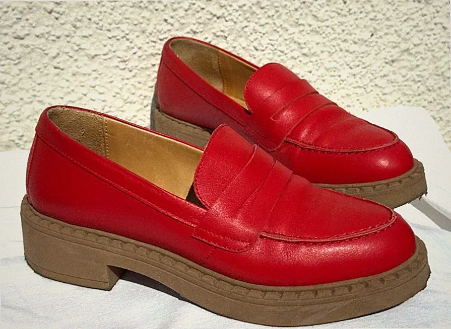 ELENA ECHT LEDER Slip On College Slipper robuster Loafer rot Gr. 38 Italy