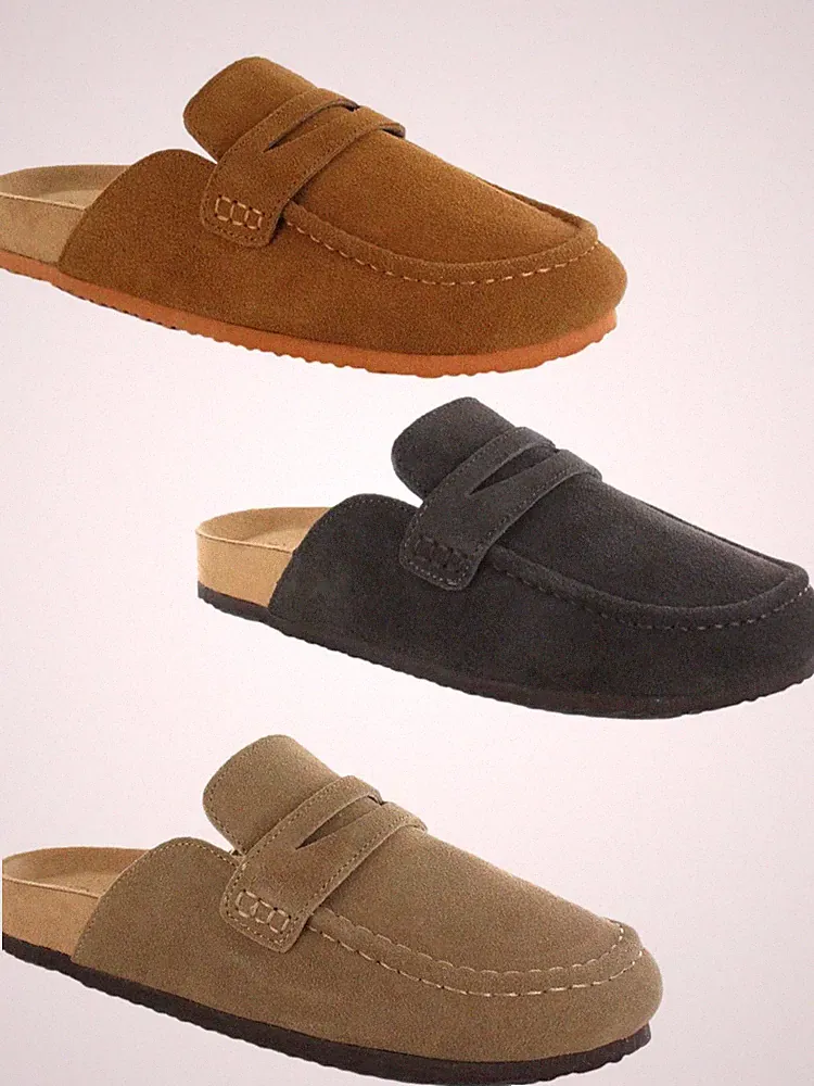 ella Schuhe Wildleder Pantolette Slipper Mokassin Loafer Clog Sandalen mit Memory Foam