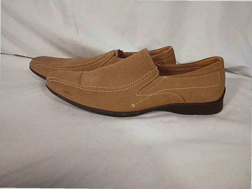 Emilio Luca hellbraune flache Kunstleder-Slipper Herrenschuhe Größe 11 UK