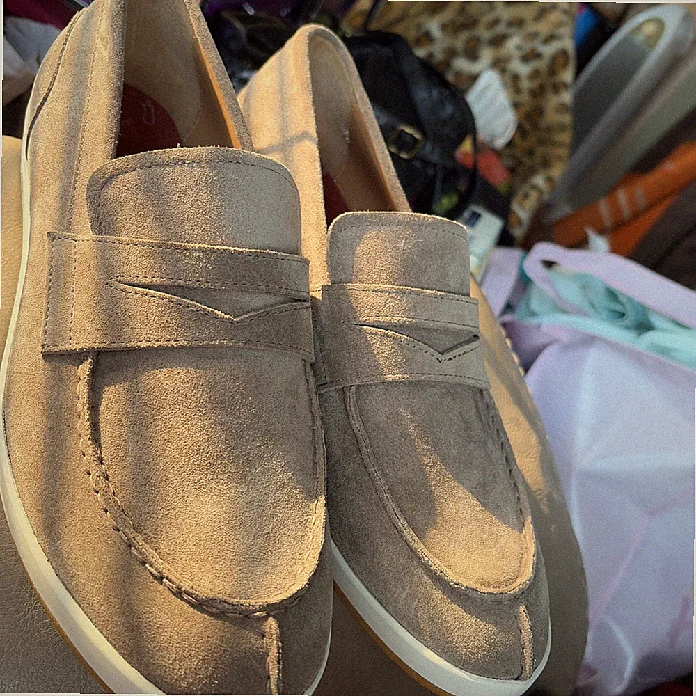 EMPORIO ARMANI Taupe Slip-On Suede Leather Casual Shoes Men's Size 8.5. New!