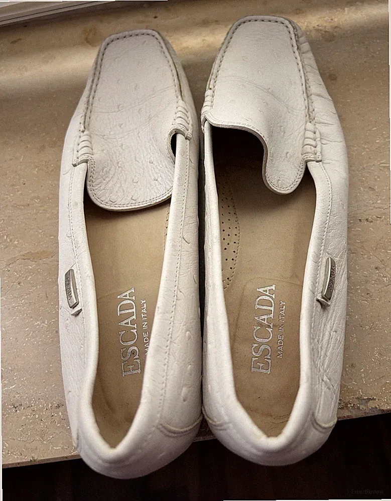 ESCADA Damen Slipper Loafer Leder Weiß/Schwarz Gr 40 Slip-On Karree geprägt Logo
