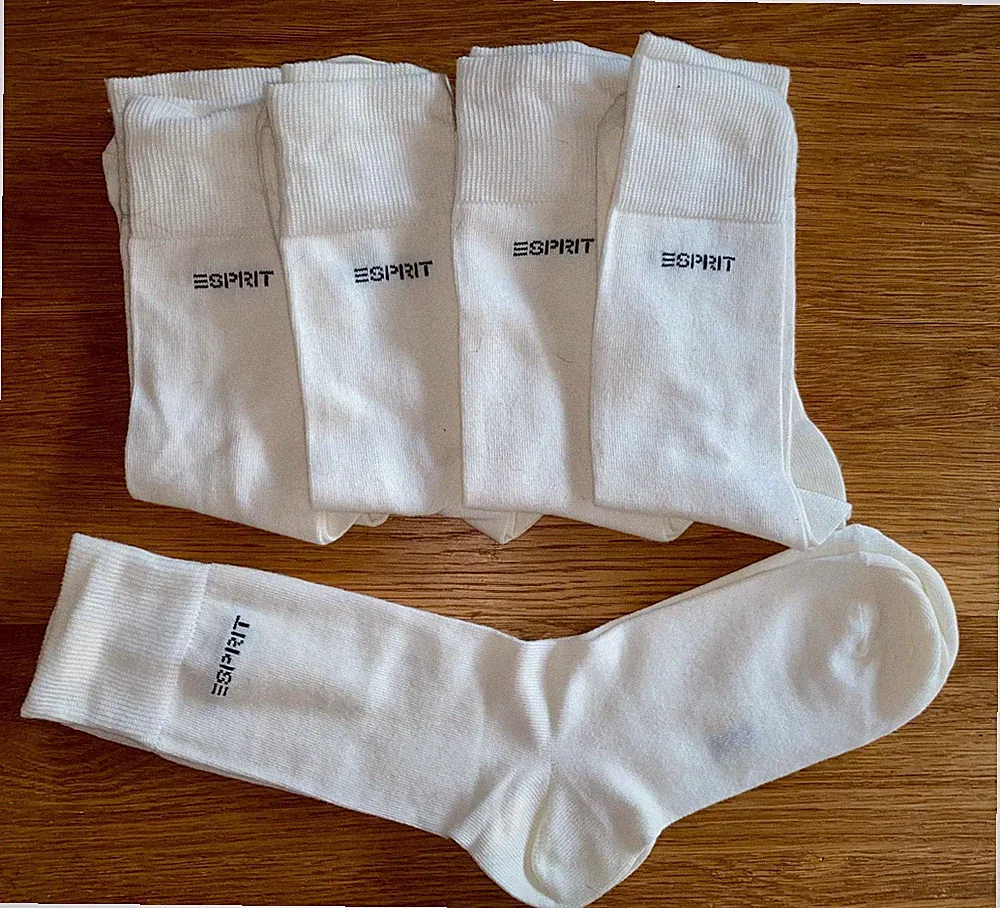Esprit 5er Pack Uni Socken Gr. 39-42 Damen Herren Weiß mit Logo Set Unisex Neu