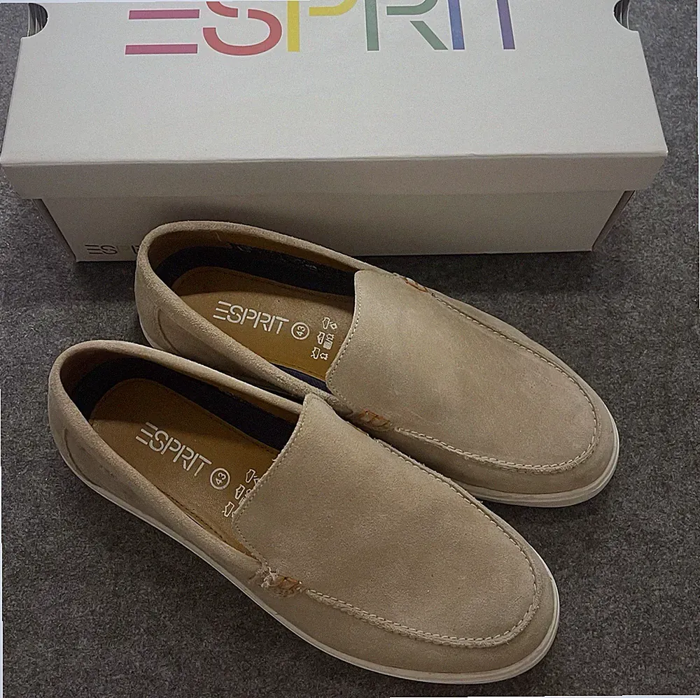 ESPRIT Herren Loafer Slipper Slip-On Leder Beige Gr. 43 Freizeitschuh rund