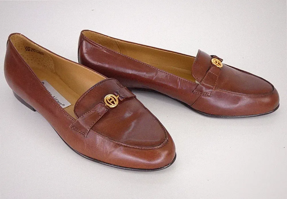 Etienne Aigner Schuhe Halbschuhe Vintage Cognac Braun Leder Flach Logo UK 5 US 7W