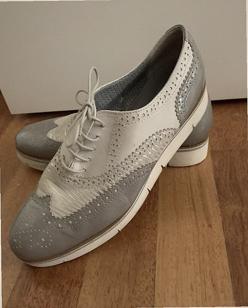 Exklusive Maripe Loafer / Schnürer, Grau/Weiß, Leder , Gr. 39, Top!