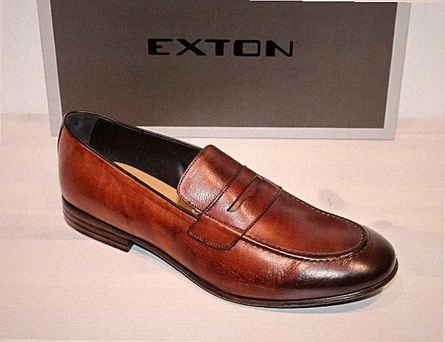 EXTON Leder-Slipper Halbschuh Business Loafer Braun - Made in Italy - Neu!