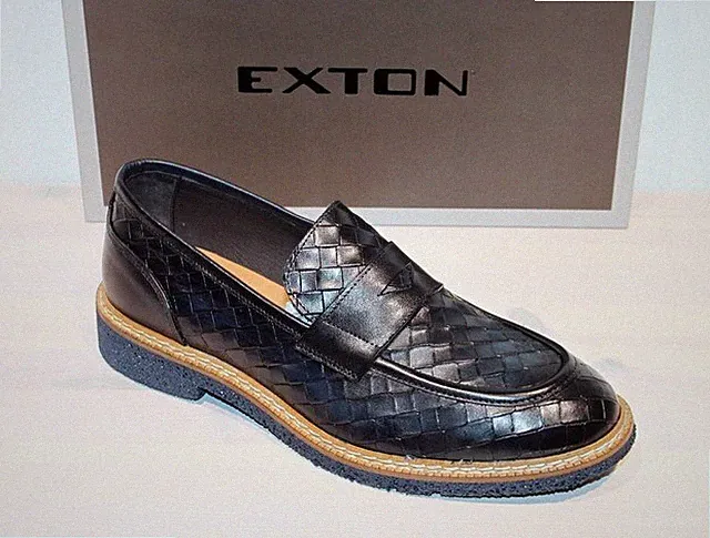 EXTON Leder-Slipper Halbschuh Business Loafer Kroko Blau - Made in Italy - Neu!