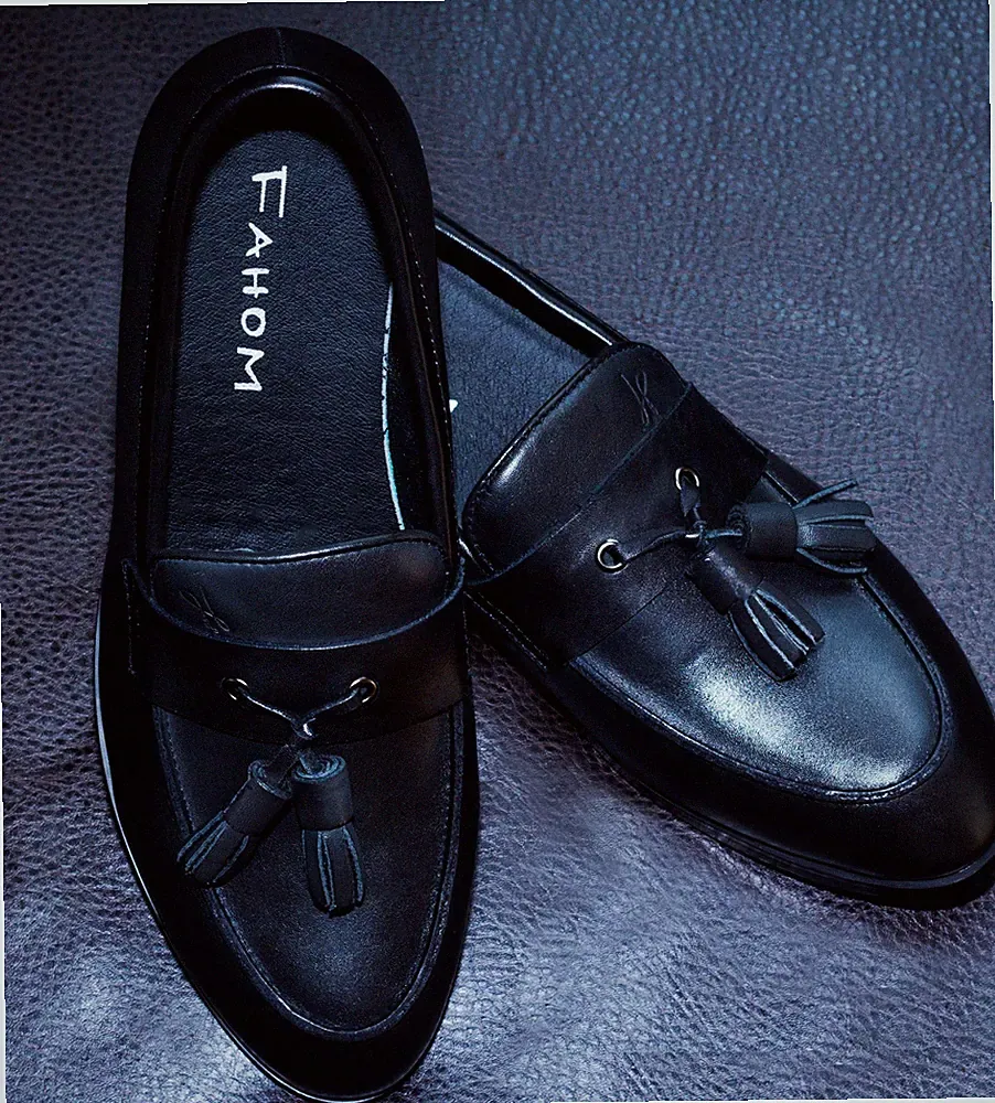 FAHOM Herren Echtleder Slipper mit Quasten, Tassel Loafer