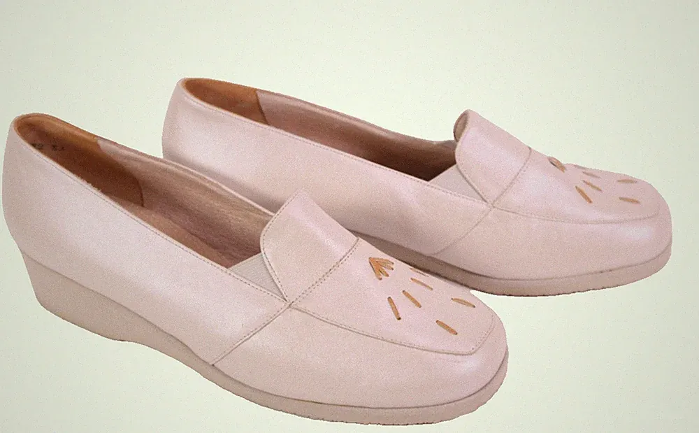 Fasan Slipper Schuhe Leder Loafer Gr. 38 creme schimmernd Komfort Damen CR64