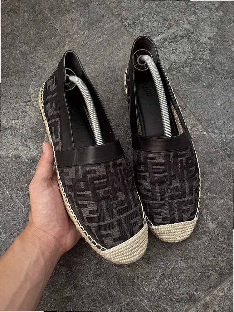 FENDI FF Logo Jacquard Canvas Espadrilles Black / Dark Grey UK 7 / EU 41