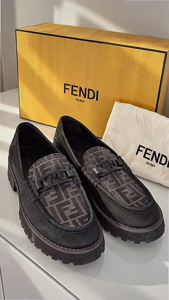 Fendi O’Lock FF Jacquard Herren Halbschuhe 7D1581 Größe 9 EU 43 Box Staubbeutel