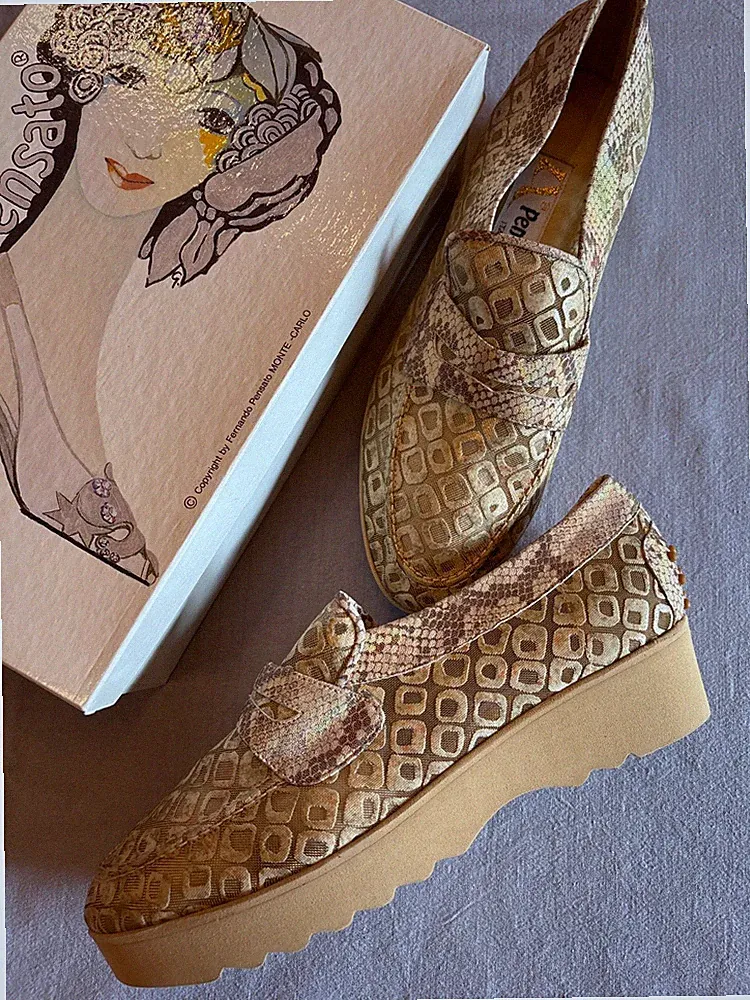 Fernando Pensato Rete River Gold Gr. 37 Mesh Loafer Plateau Wedge NEU OVP
