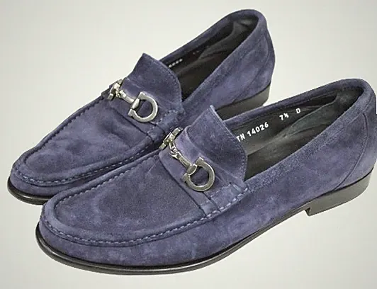 Ferragamo Parigi Mens Loafers Shoes 7.5 D indigo Suede Horsebit Moccasin Gancini