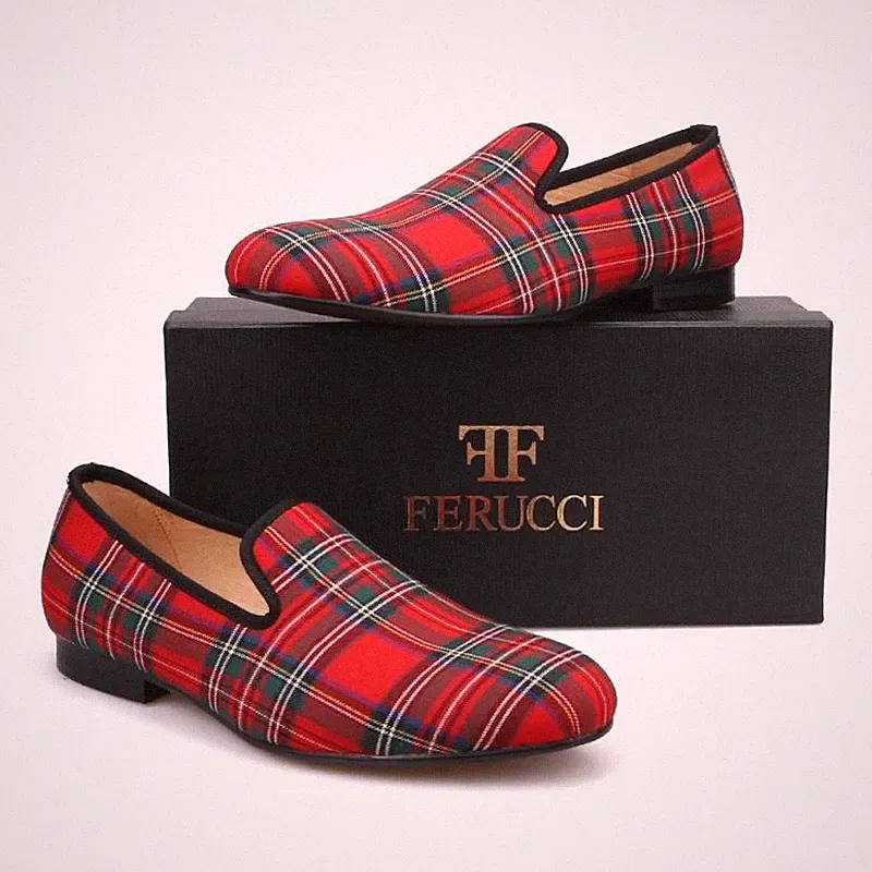 FERUCCI Scottish Red Stoff Maßanfertigung Hausschuhe Halbschuhe Flats