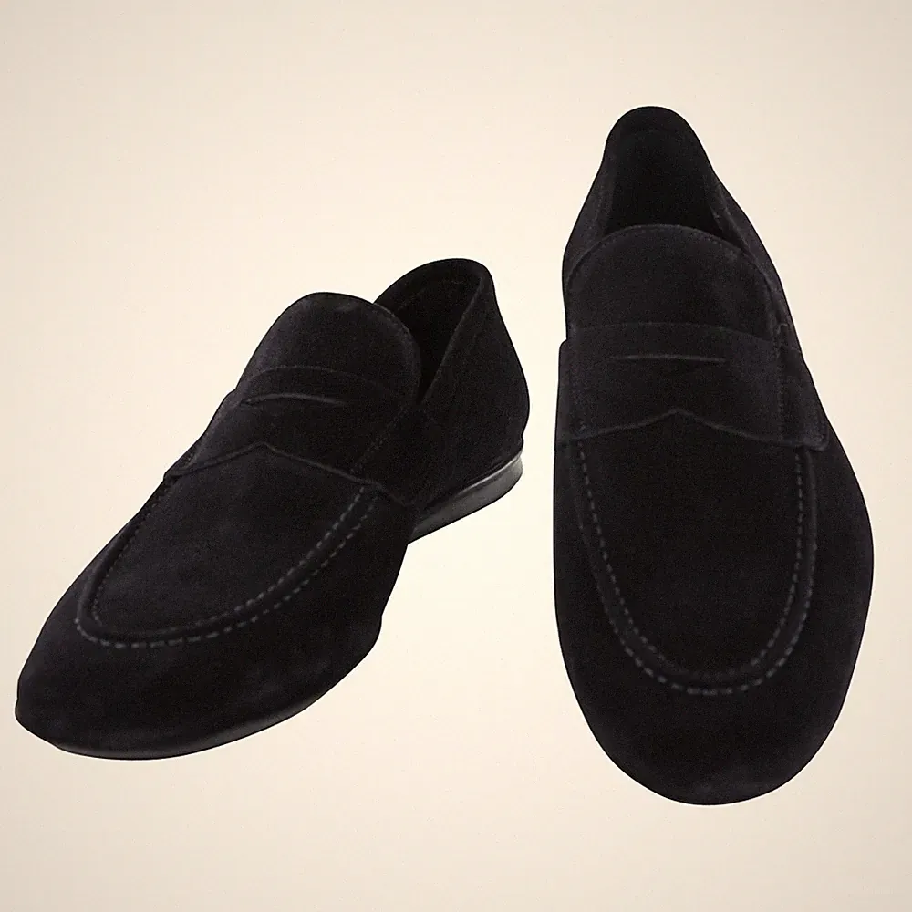 Fiori Di Lusso Dunkelblaue Wildleder Penny Loafer - US Weite D (6G)