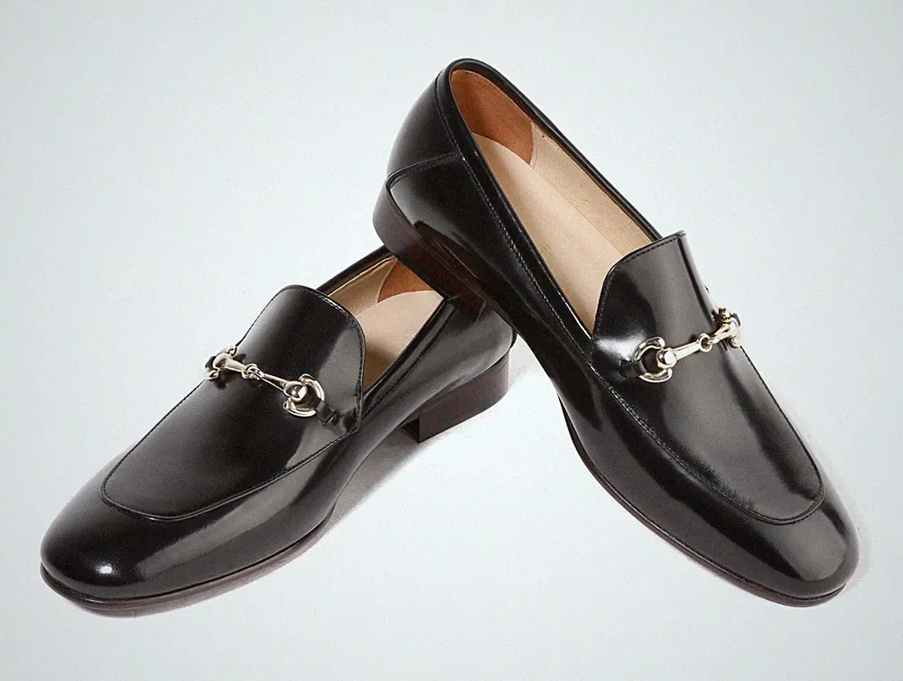 Firenze Atelier Herren Poliert SCHWARZ Leder Pferd Gebiss Halbschuhe Penny Halbschuhe