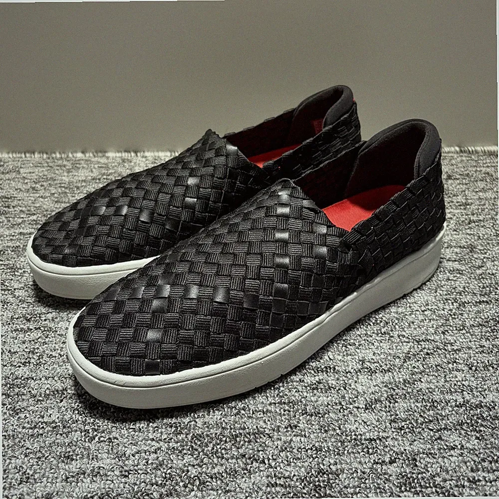 Fit Flop Rally Schuhe Herren UK7 schwarz geflochtenes Leder Espadrilles Slipper bequem