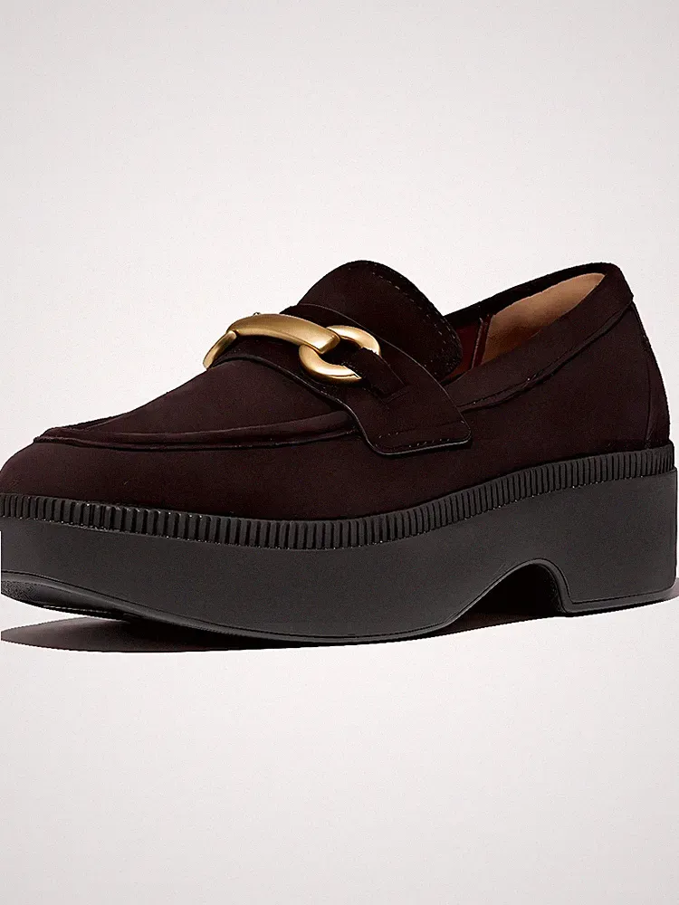 FitFlop Damen Loafer F-Luma Chunky-Snaffle Suede Demi-Wedge Loafers II8