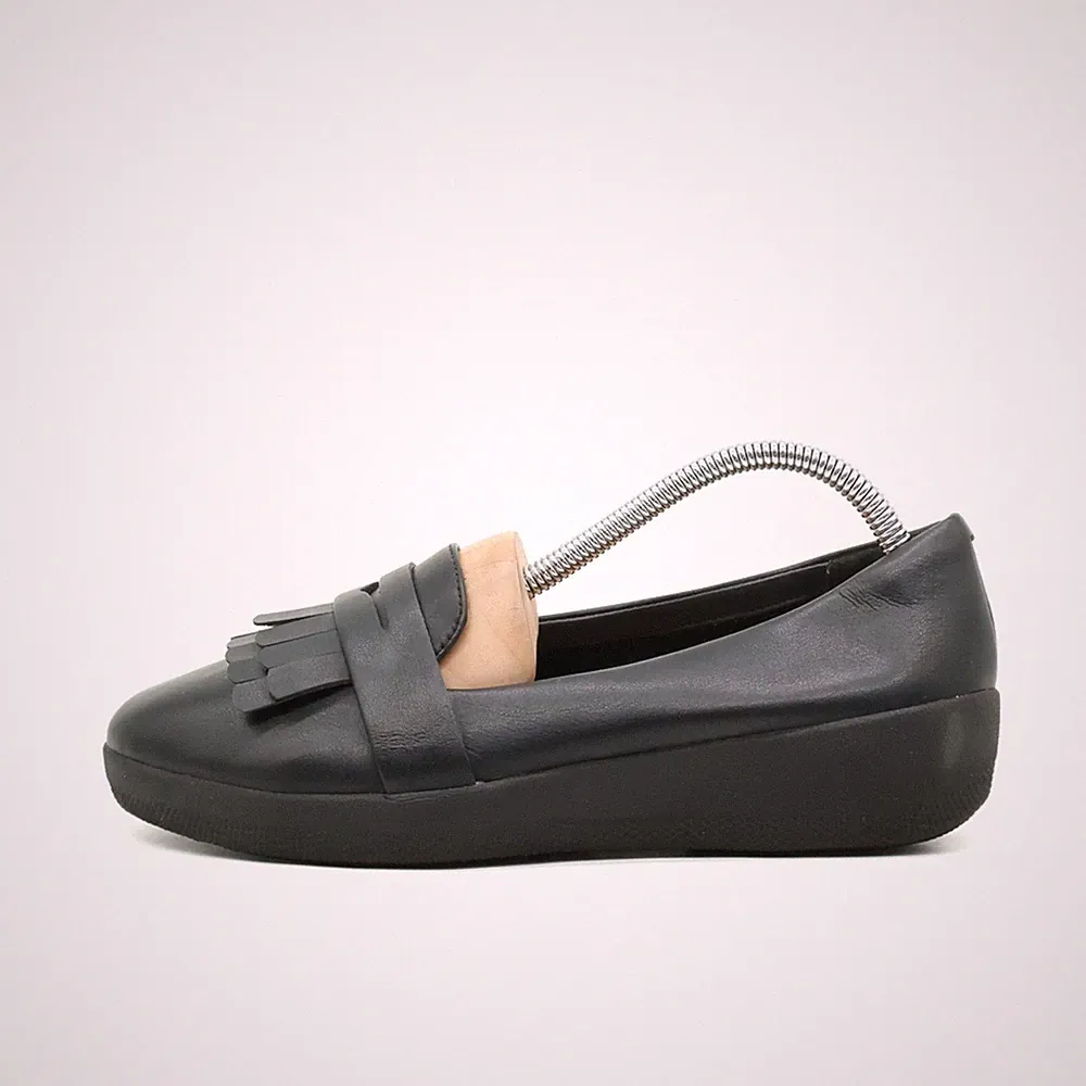 FitFlop Damen Loafer Slipper Schwarz Leder Niedrig Bequeme Sohle Komfort EU 39