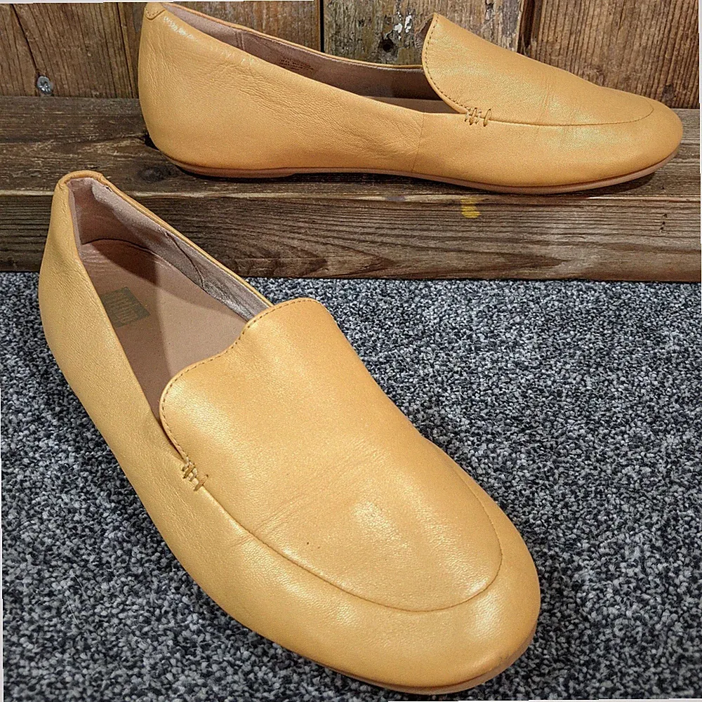 FitFlop Lena Damen Gelb Leder Halbschuhe Dynamicush Slipper Schuhe UK 6,5 EU 40