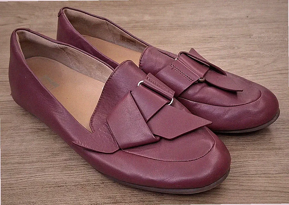 FitFlop Lena Knot Leder Halbschuhe burgunderrot pflaume Slipper bequeme Schuhe UK Größe 6