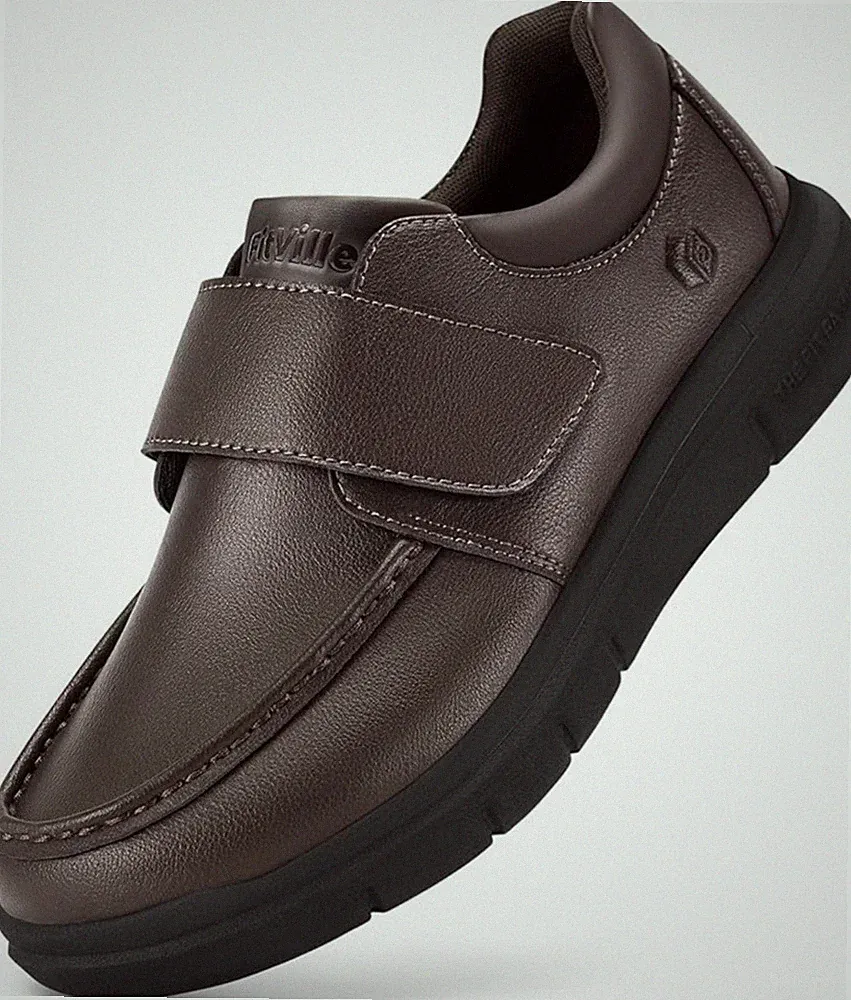 Fitville Herren Halbschuhe Extrabreite Passform Elegant Schuhe Verstellbare Riemen Braun UK 8,5