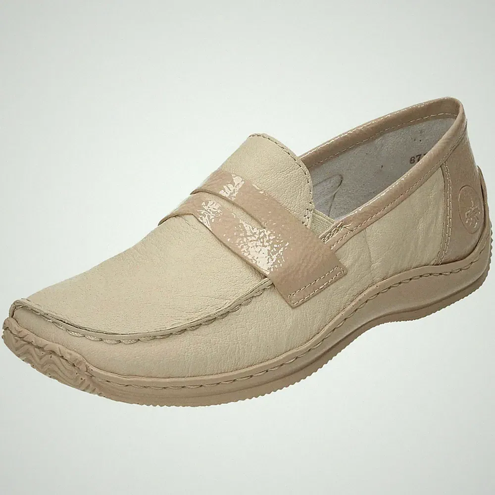 Flache Leder Beige Halbschuhe Slipper Schuhe Comfort Rieker L1752-60 Damen Sneaker