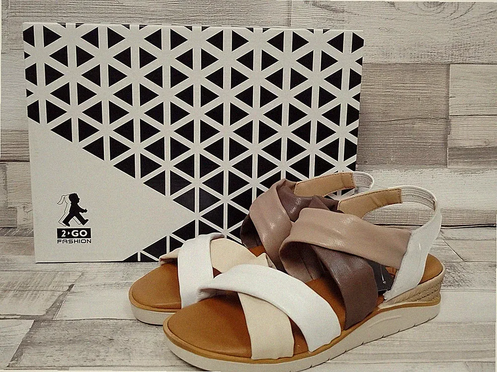 flache Leder Sandalette Riemchensandalen weiß beige braun Keilabsatz