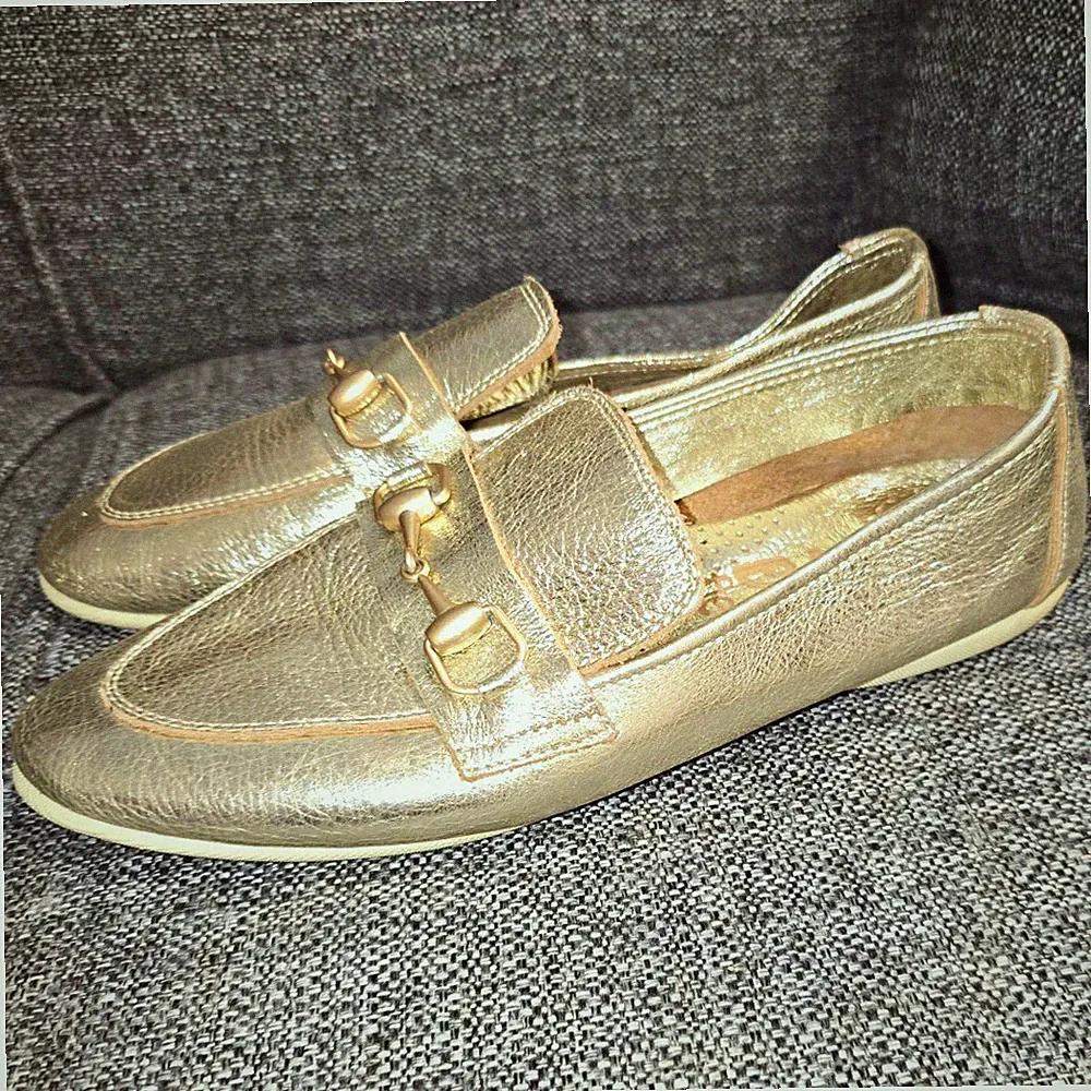 Flex Damen Slipper Loafer Kunstleder Gold Metallic Slip-On Schnalle EU 38
