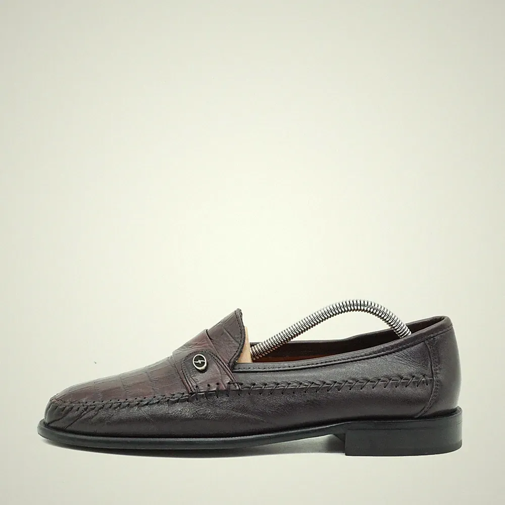 Florsheim Herren Penny Loafer Slipper Braun Leder Krokoprägung Heritage EU 42,5