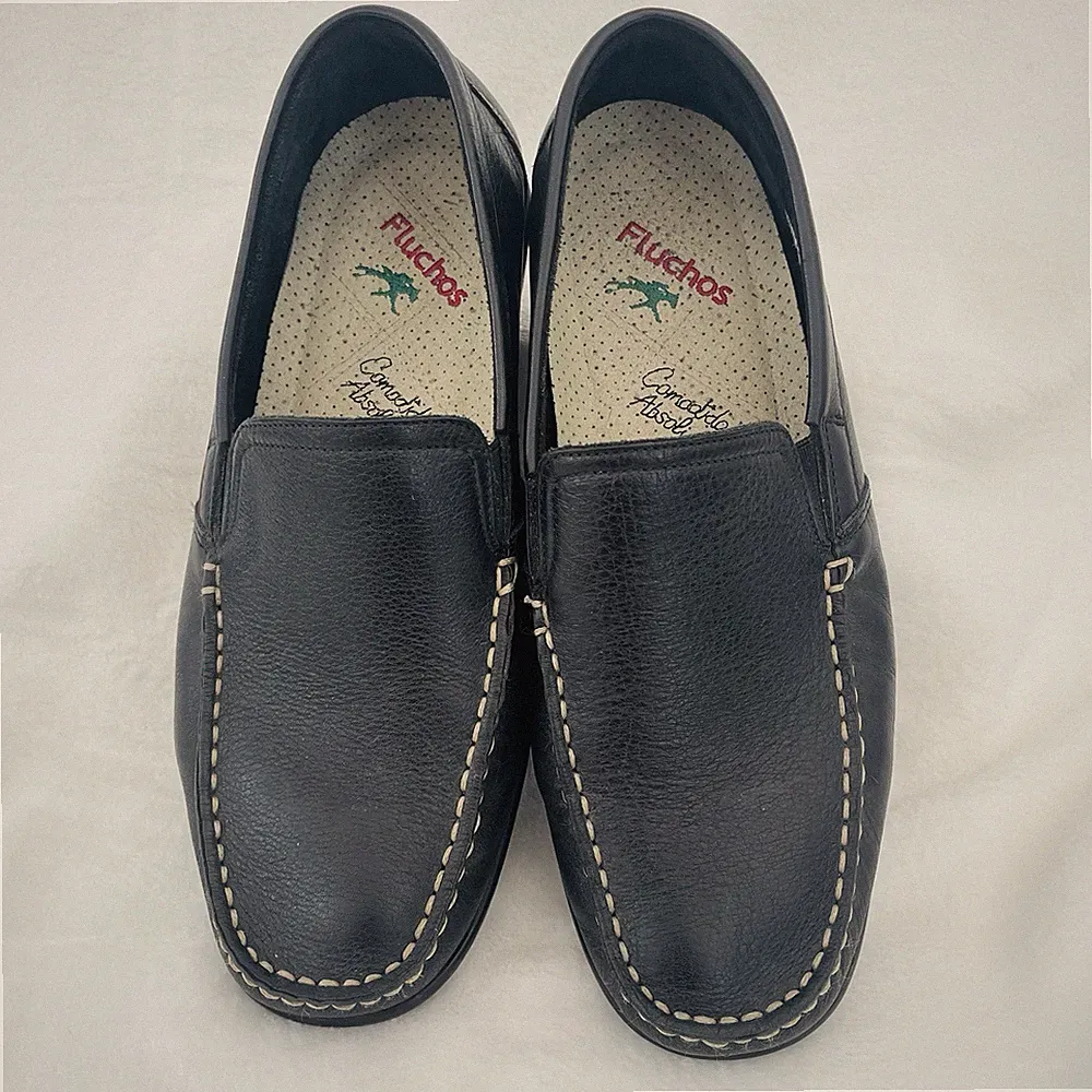 Fluchos Herren Leder Mokassin Halbschuhe UK 6,5 Schwarz Baltico Made in Spain