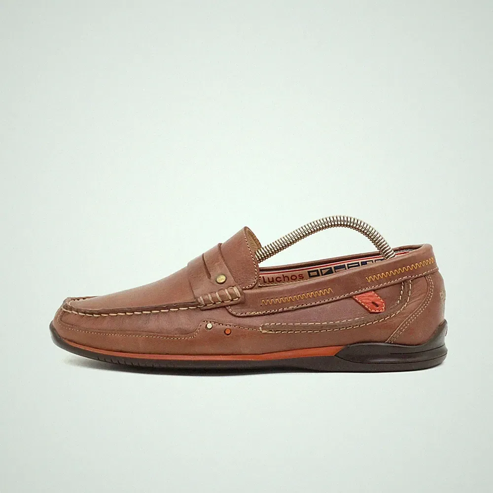 Fluchos Herren Penny Loafer Slipper Braun Leder Komfortsohle Mokassins EU 40