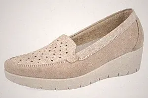 Fly Flot Damen Schlauch Halbschuh aus Wildleder, mit Keilabsatz - 6009 (beige)