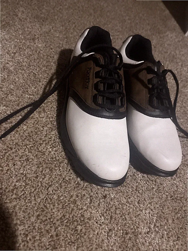 Footjoy Greenjoys 45516 Men's Golf Shoes Size 7M White And Brown Soft Spikes