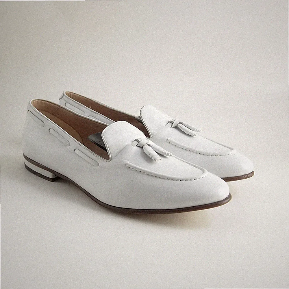 Francesco Russo R2M002 Loafers Weiße Leder Mit Quasten Damen EU 40 US 10