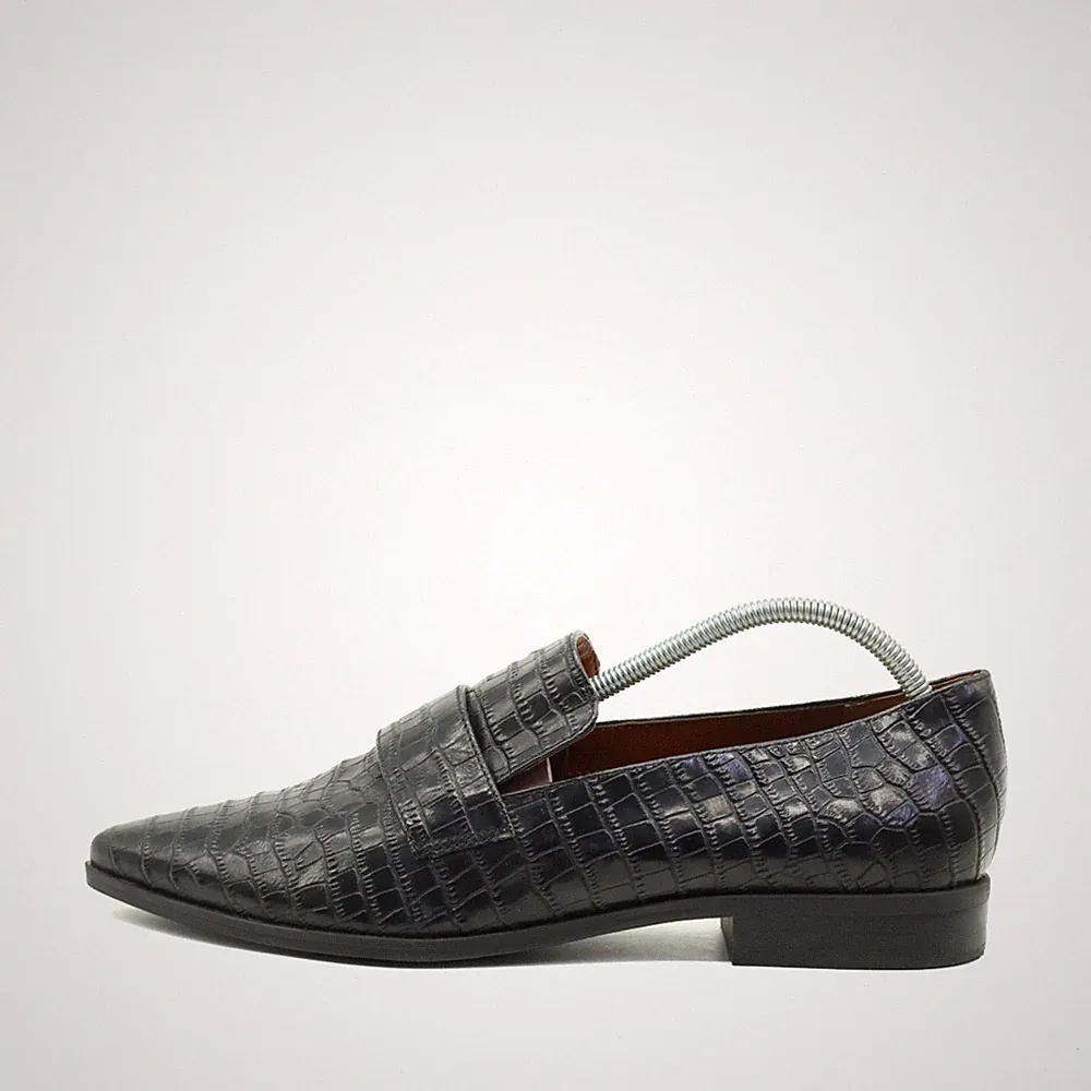 Franco Sarto Damen Laurence loafer schwarz leder krokodilprägung slipper EU 39
