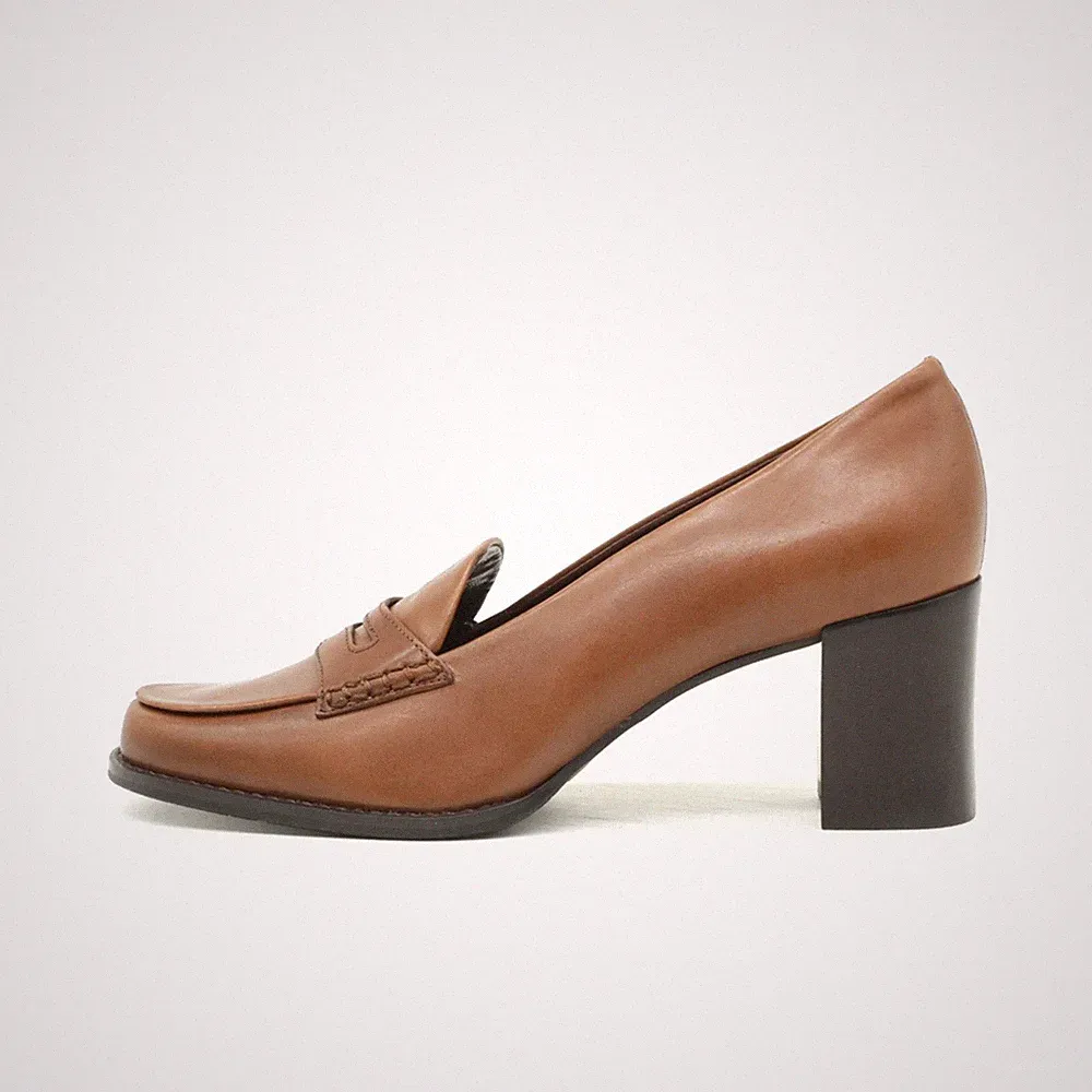 Franco Sarto Damen Pumps EU 38 Vintage Loafer Braun Echtleder Komfortabel