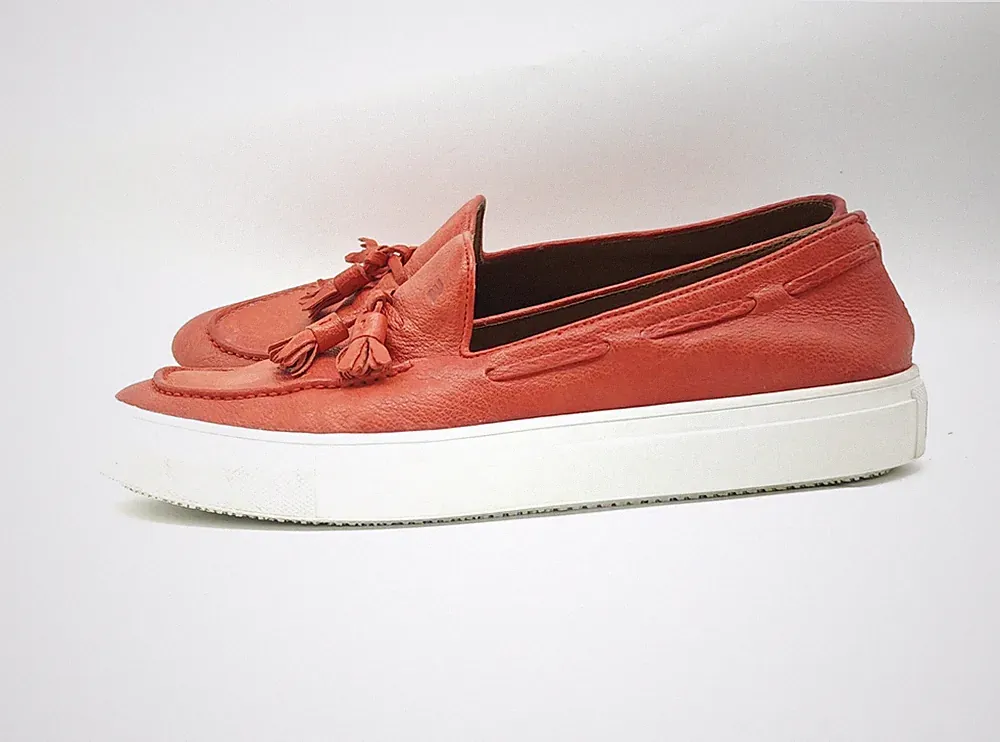 FRATELLI ROSSETTI Damen Loafer Gr. 40 ( 7) Leder Rot Quasten Designer Schuhe