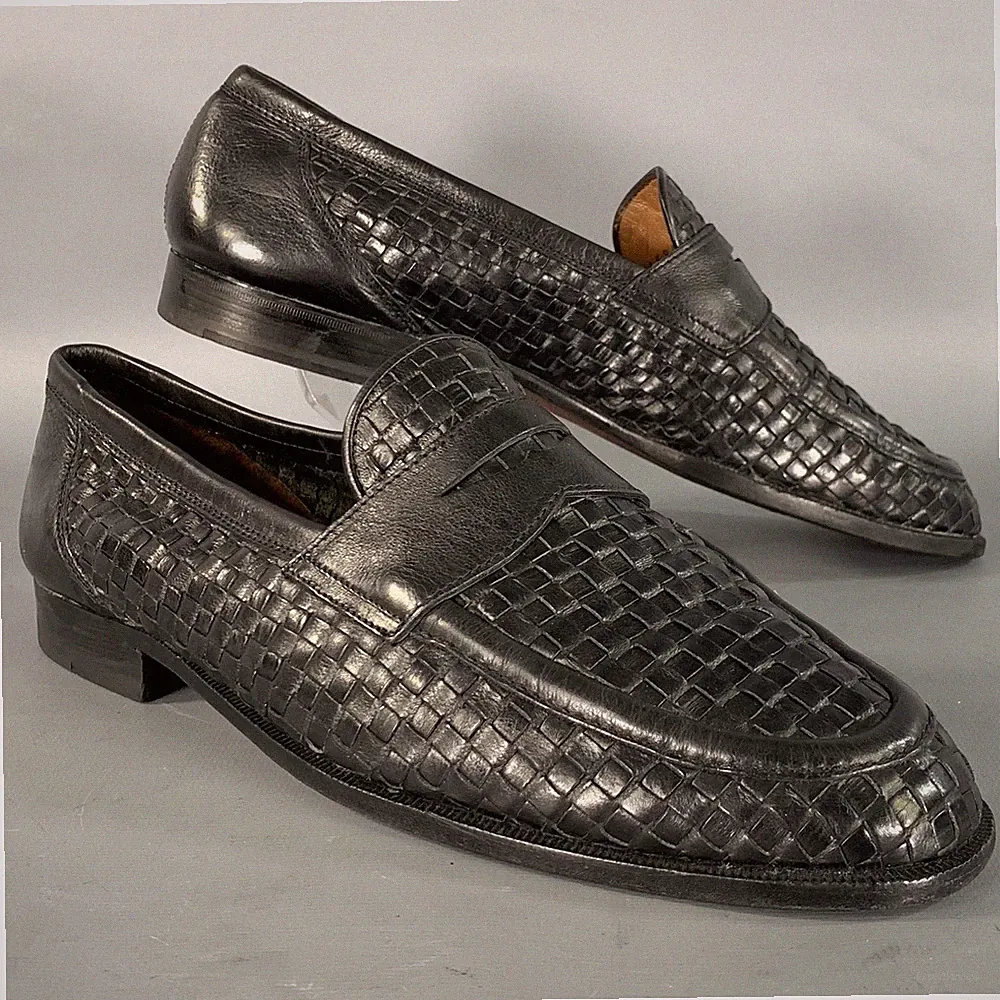 FRATELLI ROSSETTI Größe 10 Schwarze Gewebte Leder Penny Loafer