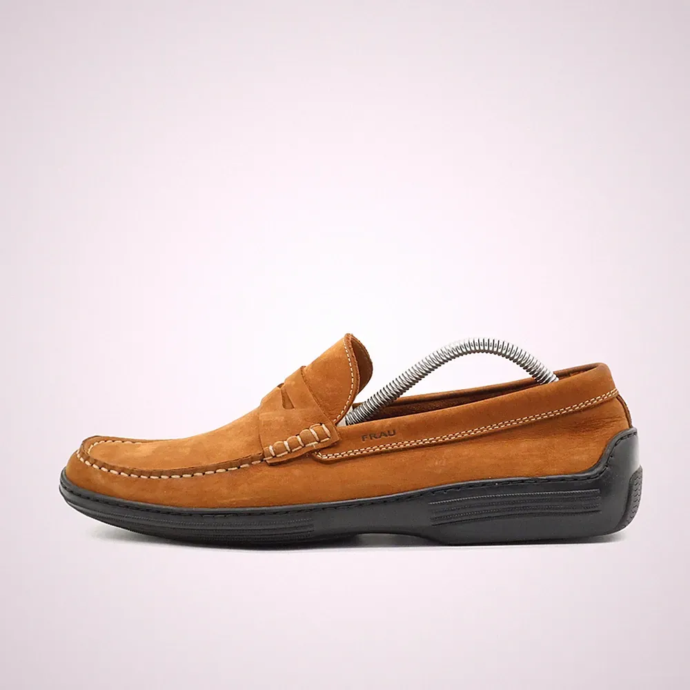 FRAU Herren Classic Penny Loafer Slipper Braun Wildleder Sohle Mokassin EU 42