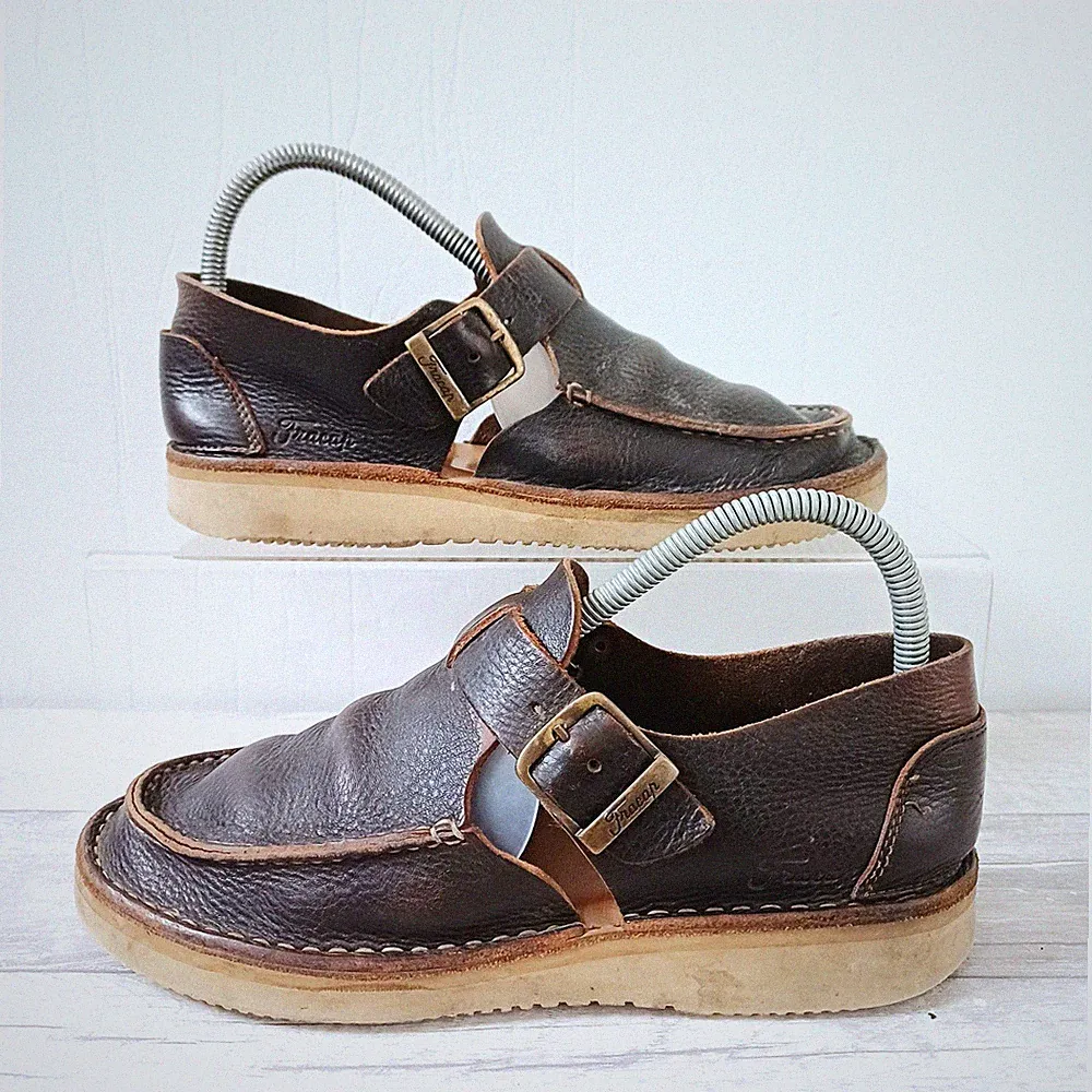 Frecap Toast Schuhe Größe 4 Damen braun Leder T-Steg Halbschuhe Lagenlook flach