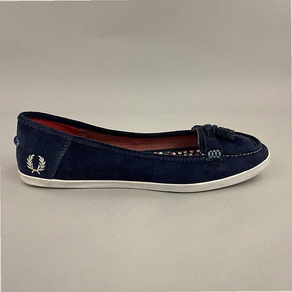 Fred Perry Schuhe Gr. US9 UK7 blau Wildleder Slipper flach Pumps Ballerinas Freizeit Halbschuhe